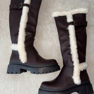Elegant Brown and Cream Winter Boots